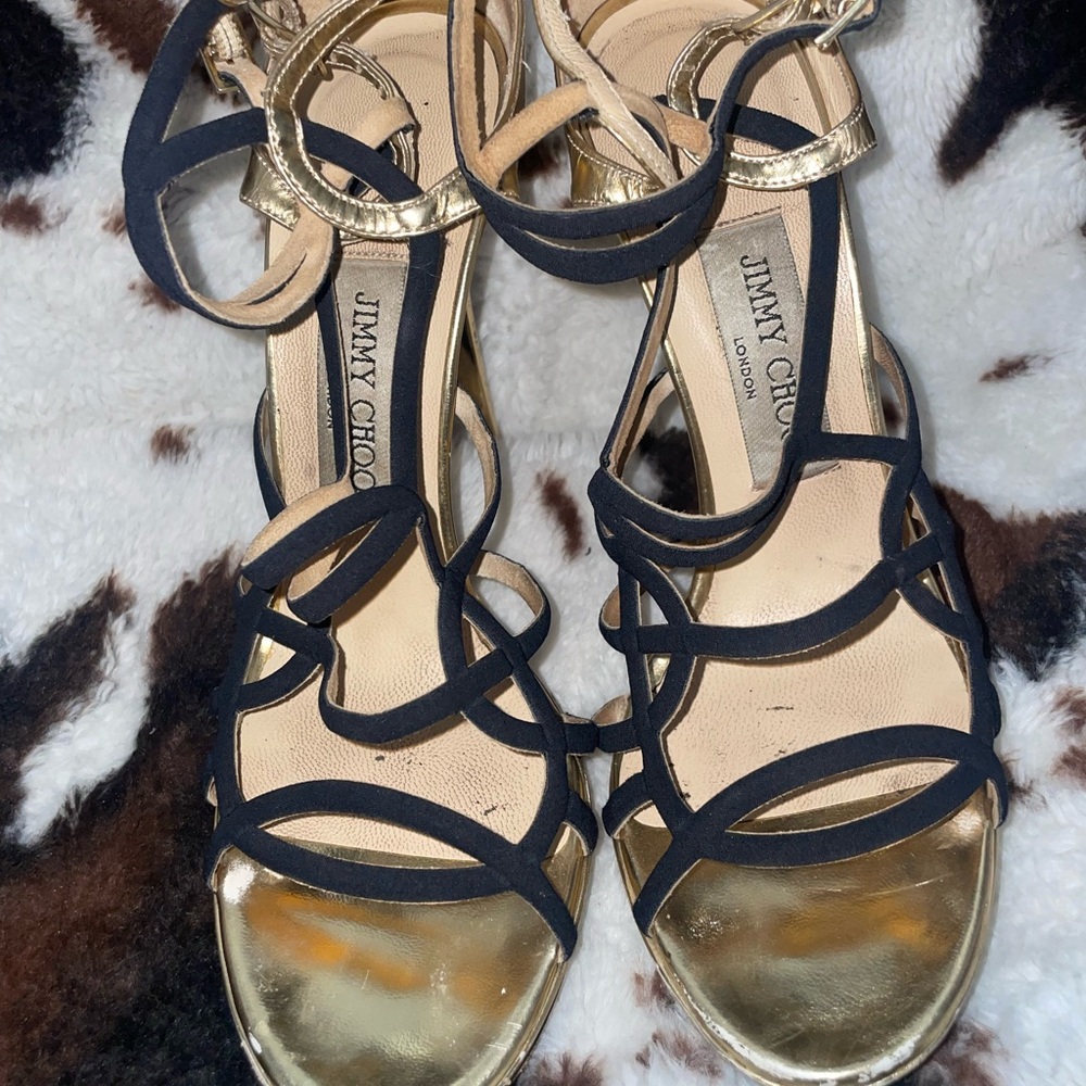 Jimmy Choo Gold and Black Strappy Heels